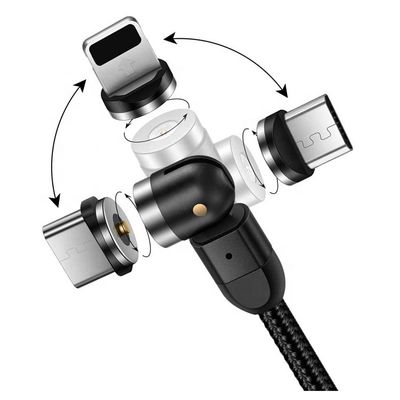 Ricarica rapida accessori telefonici 540 gradi rotazione 3 in 1 Micro Tipo C Cavo di ricarica dati USB magnetico