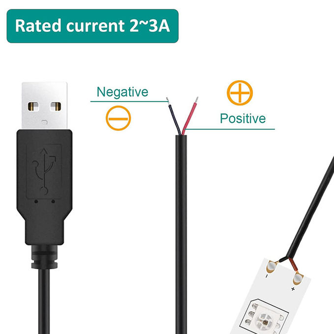 5V USB per aprire fili nudi in scatola a strisce End Pigtail Power Charger Cable per lampada a striscia a LED 5