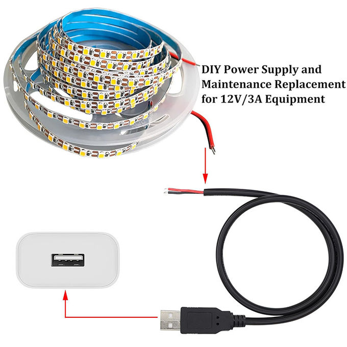 5V USB per aprire fili nudi in scatola a strisce End Pigtail Power Charger Cable per lampada a striscia a LED 2