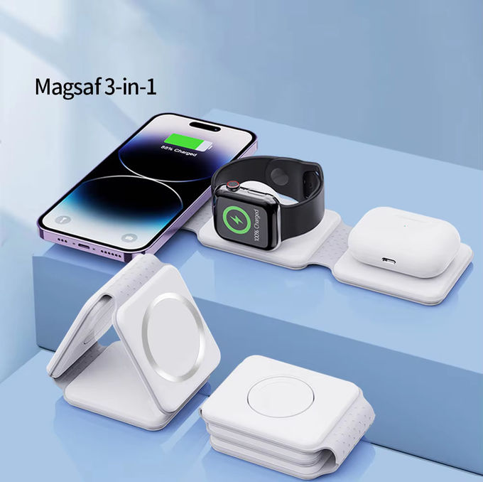 Magnetico 3 in 1 caricabatterie senza fili pieghevole iPhone 12-15 15w Fast Wireless Charging Stand Station Portatile caricabatterie senza fili 6