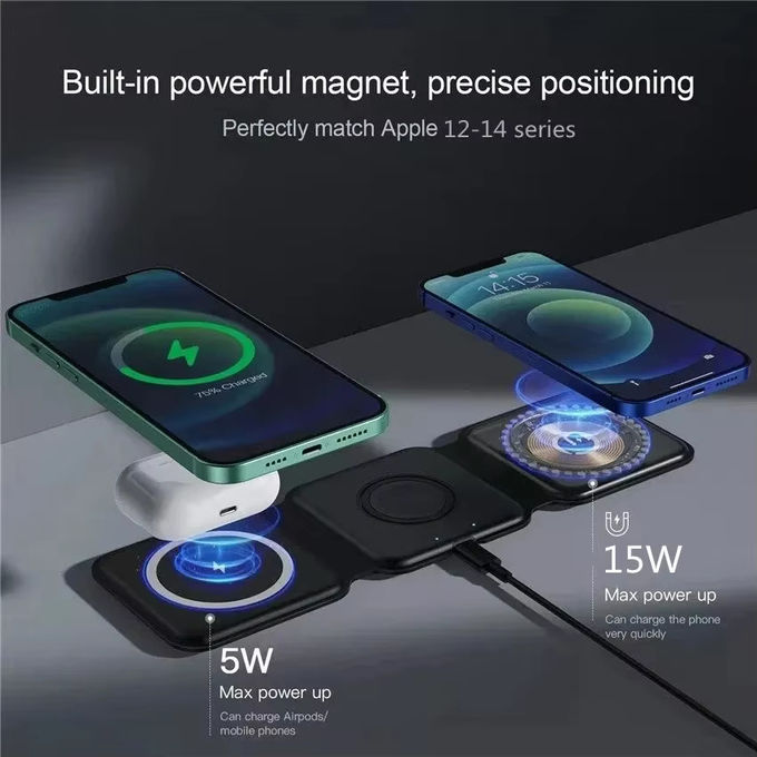 Magnetico 3 in 1 caricabatterie senza fili pieghevole iPhone 12-15 15w Fast Wireless Charging Stand Station Portatile caricabatterie senza fili 1
