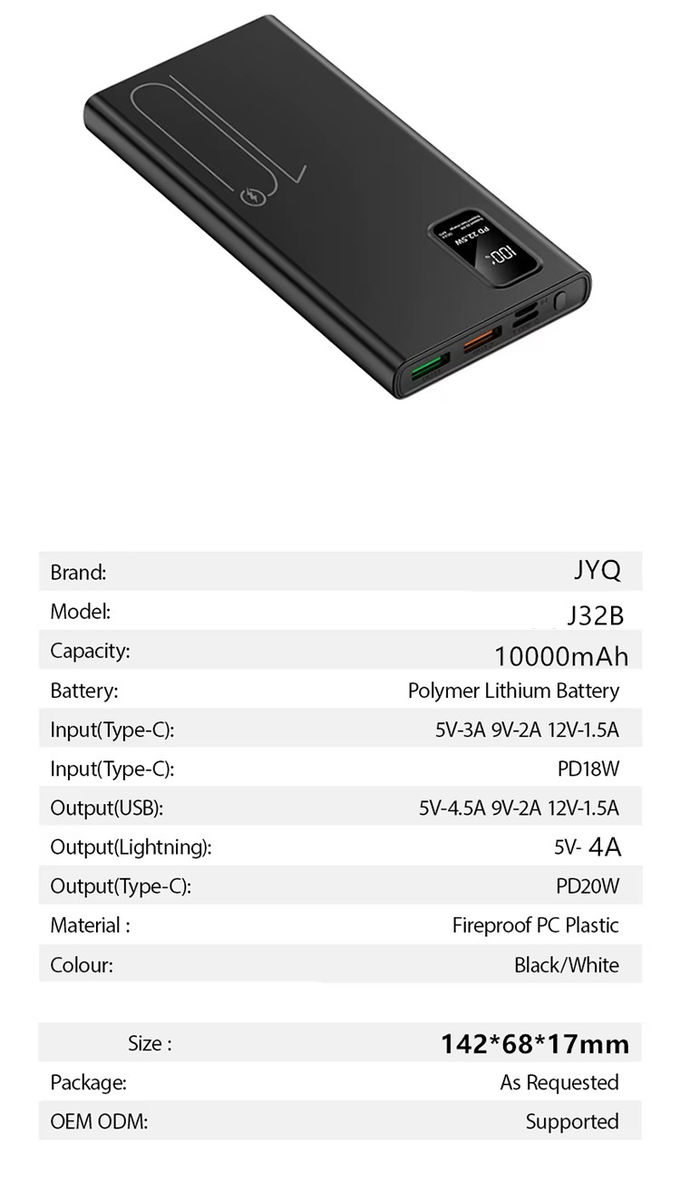 Portable Outdoor 10000mah PowerBank LED Display PD QC3.0 22.5W Fast Charge Slim Power Banks 10000mAh Caricabatterie USB-C per iphone 15 7